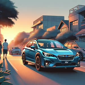 Blue Subaru XV at Sunset | Sleek Design, Distinctive Features