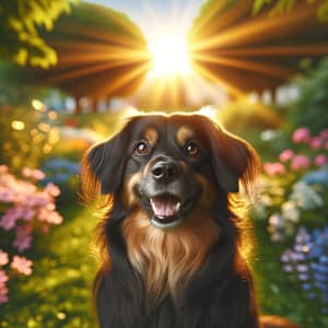 Radiant Sunset Colors: Active Healthy Dog in Lush Green Park