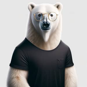 Playful White Polar Bear with Gold Glasses and Black T-shirt