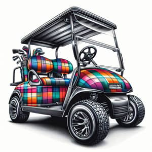 Detailed Plaid-Patterned Golf Cart Drawing