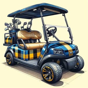 Blue & Yellow Plaid-Patterned Golf Cart | Hand-Drawn Sketch