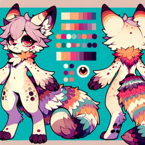 Vibrant and Colorful Kemono-Style Furry Creature Reference Sheet