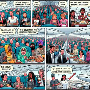 Diverse Airplane Scene: Inequality and Solidarity Illustrated