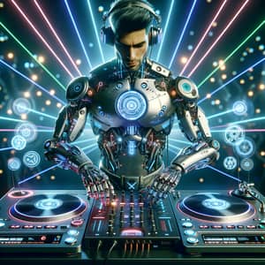 Futuristic Middle-Eastern Male DJ with Bionic Turntables