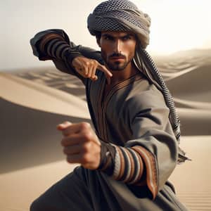 Dynamic Middle-Eastern Warrior in Traditional Islamic Attire