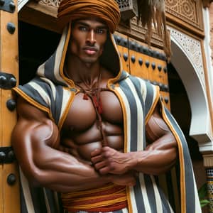 Muscular African-American Man in Traditional Amazigh Warrior Attire