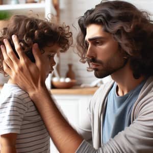 Curly Haired Man Soothing Child | Heartwarming Image
