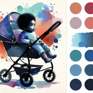 Abstract Watercolor Painting of Black Baby in Stroller
