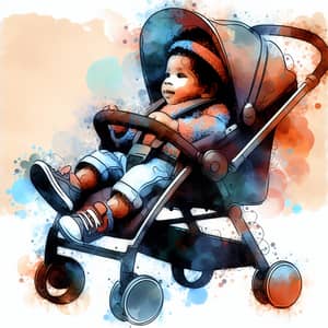 Abstract Watercolour Black Baby Stroller Artwork