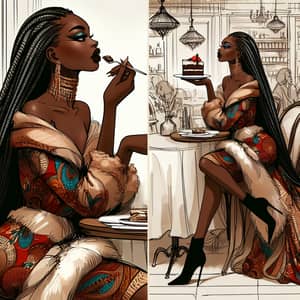 Fashion Illustration of Elegant Black Woman in African Prints