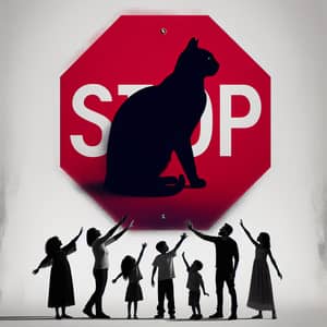 Diverse Family and Enigmatic Cat - Stop Sign Background