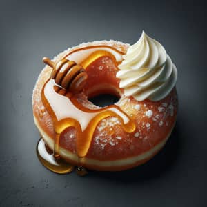 Golden-Brown Doughnut Drizzled with Honey and Cream