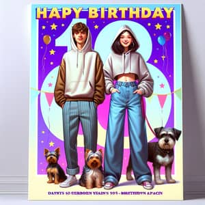 Vibrant 18th Birthday Celebration Poster with Diverse Characters and Pets