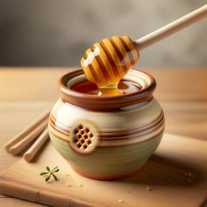 Sweet Honey Pot with Wooden Dipper | Amber Honey Oozing