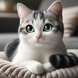 Beautiful Domestic Short-Haired Cat on Plush Cushion