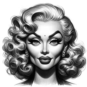 Detailed Caricature Sketch of 1950s-Style Iconic Actress