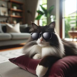 Cool Cat | Charcoal Black & Pristine White Feline with Sunglasses