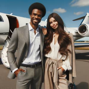 Luxury Private Jet Adventure with Happy Black Man and Hispanic Woman