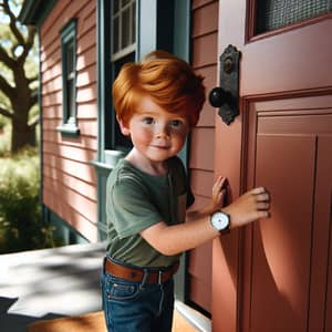 Curious Child Knocking at a Door