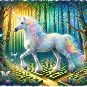 Sparkles' Journey: Ethereal Unicorn in Enchanted Forest Maze