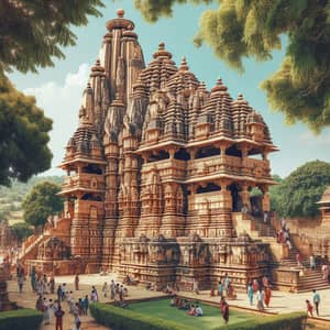 Ancient Khajuraho Temple: Detailed View & Intricate Stone Carvings