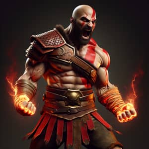 Muscular Warrior in Spartan Rage with Fiery Energy Battle Axe