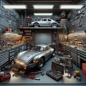 Automotive Workshop: Tools, Vehicle, and Workspace Ambiance