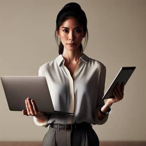 Confident Asian Woman with Laptop and Tablet | Tech Professional