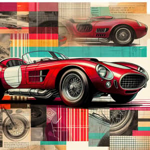 Retro Red Sports Car Collage Art | Vintage Aesthetic