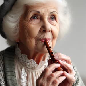 Elderly Woman Playing Whistle - Grandmother Music Fun