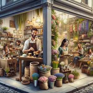 Rustic Coffee Shop & Blooming Flower Store - City Corner
