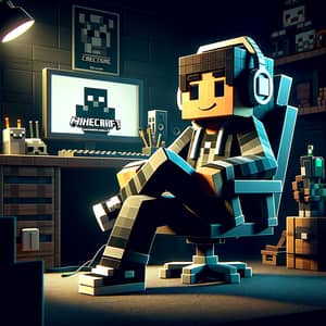 Pixelated Minecraft Player in Gaming Attire - Gaming Room Scene