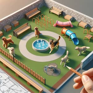 Cozy Dog Park Design: Equipment, Benches & Pet Fountain