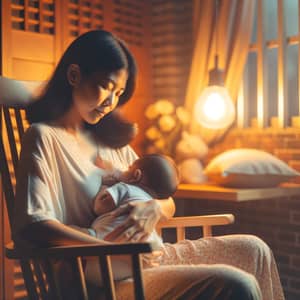 Maternal Care: Asian Woman and Infant in Comforting Nursery Scene