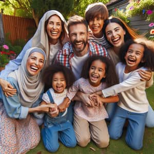 Multicultural Family Joyfully Unites in Backyard Fun
