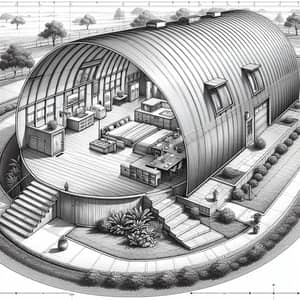 Spacious Single-Story Quonset Hut with Family Area Design