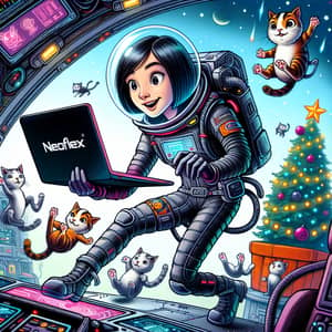 Whimsical Space Adventure with Slavic Girl and Floating Cats