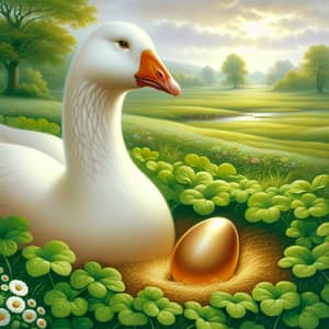 Tranquil Countryside Scene with Goose and Golden Egg
