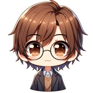 Adorable Chibi-Style Anime Boy with Brown Hair