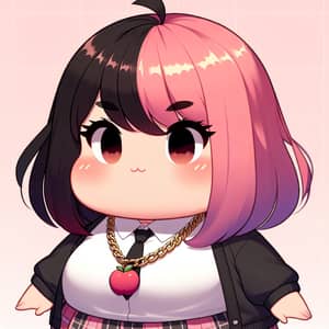 Anime-Style Plump Character with School Outfit & Unique Accessories