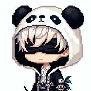 Albedo Pixel Art Chibi Style with Panda Hoodie & Black Blindfold