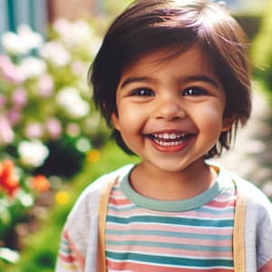 Happy South Asian Child Surrounded by Nature | Cute Smiling Kid