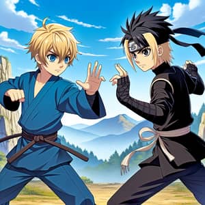 Martial Arts Battle between Blonde and Black-Haired Boys