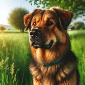 Majestic Brown Dog in Sunlit Green Field