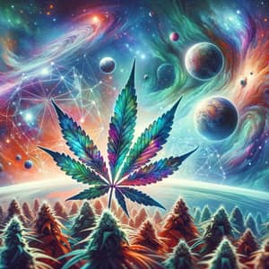 Cosmic Universe and Cannabis Sativa Leaves