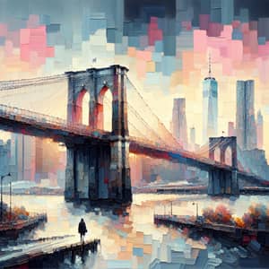 Pastel Matte Brooklyn Bridge Painting with Introspective Figure