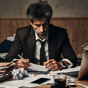 Stressed South Asian Man in Office Environment