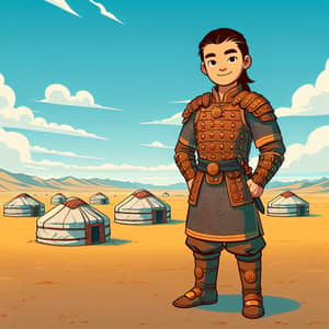 Mongolian Warrior in the Steppe: A Cartoon Depiction