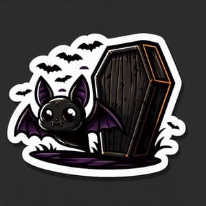 Spooky Cartoon Bat Sticker Near Coffin Design