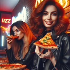 Vibrant Pizzeria Dinner Scene with Pop Singer Style
